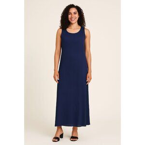 Connected Apparel Navy Crinkle Timeless Textured Minimalism Maxi‎ Dress Sz 10